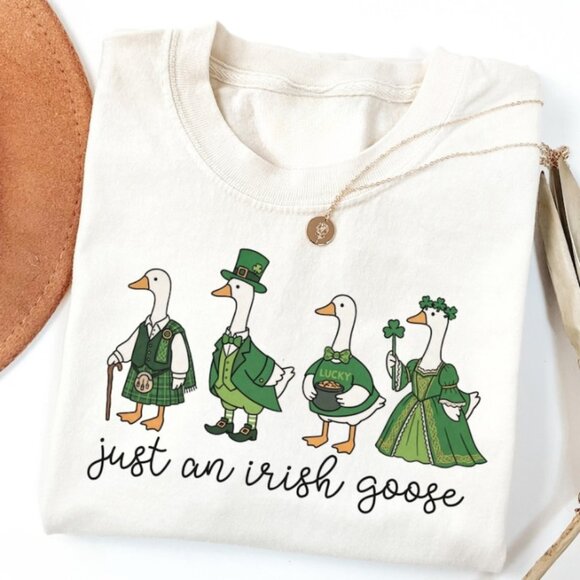 Tops - Goose St Patrick's Day Shirt Silly Irish Goose Four Leaf Clover T-Shirt